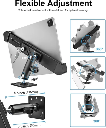 Miniatura 3 de Base de taladro antirrobo resistente para tableta, soporte para tablero de automóvil para camiones/vehículo con cerradura de seguridad y llave