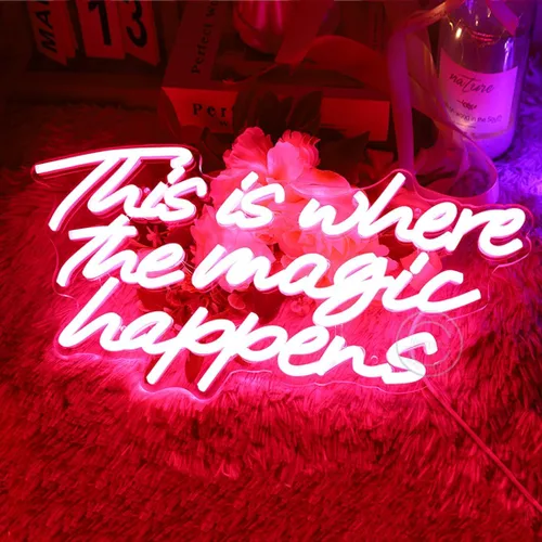 Miniatura 2 de Britrio Letrero de neón con texto en inglés "This Is Where The Magic Happens" (This Is Where The Magic Happens), letreros de luz LED rosa