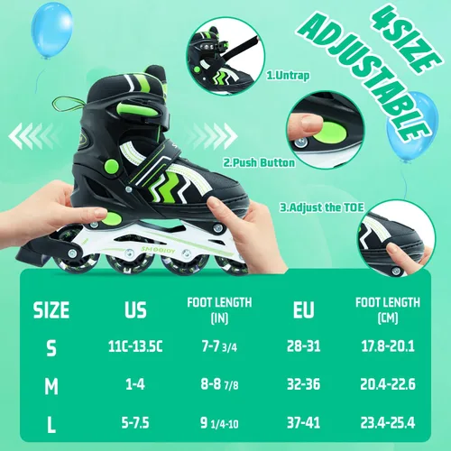 Miniatura 2 de Inline Skates for Kids 4 Size Adjustable Light-Up Wheels Aluminum Frame Black Rose Red Blade Skate for Boys and Girls S, M, L Sizes, Ages 5-8, 6-12