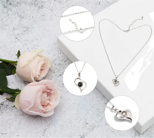 Miniatura 4 de Hyindoor Collar con 100 idiomas diseño de rosa eterna caja de joyería de flores eternas regalo de cumpleaños día de San Valentín cumpleaños día