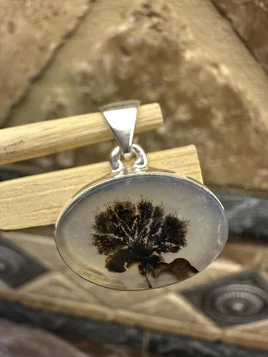 Miniatura 3 de Rare Scenic Dendritic Agate 925 Solid Sterling Silver Pendant 25mm