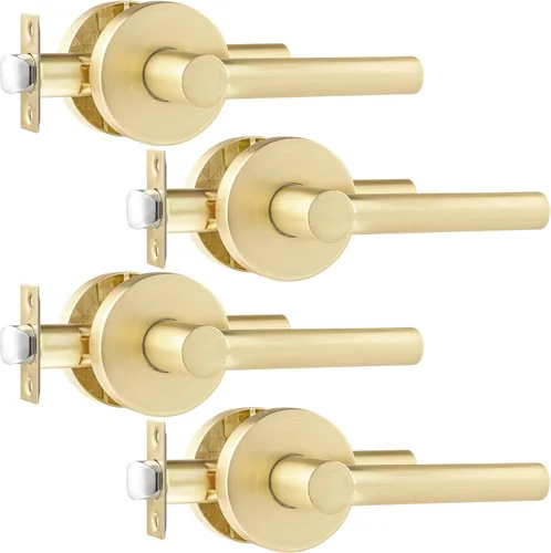 Miniatura 28 de Leydebong Paquete de 1 manija de puerta de entrada resistente dorada (para oficina y puerta delantera) reversible para lado derecho e izquierdo