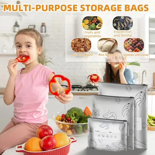 Miniatura 6 de 30 bolsas reutilizables de Mylar para almacenamiento de alimentos, bolsas de aluminio impermeables, bolsas de pie para congelador, contenedores