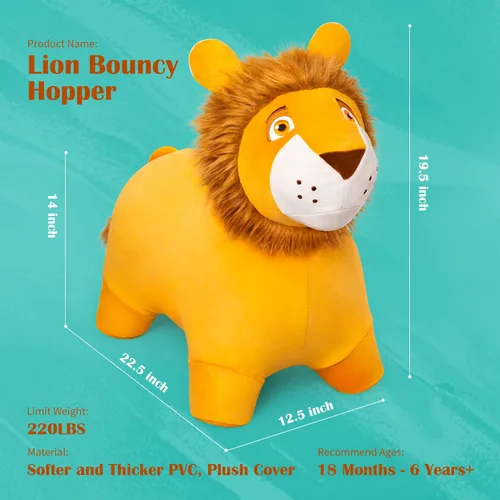 Miniatura 2 de ZOOJOY juguete de león saltarín para niños, caballo de felpa para rebotar para niños pequeños, juguete de caballo saltarín para actividades