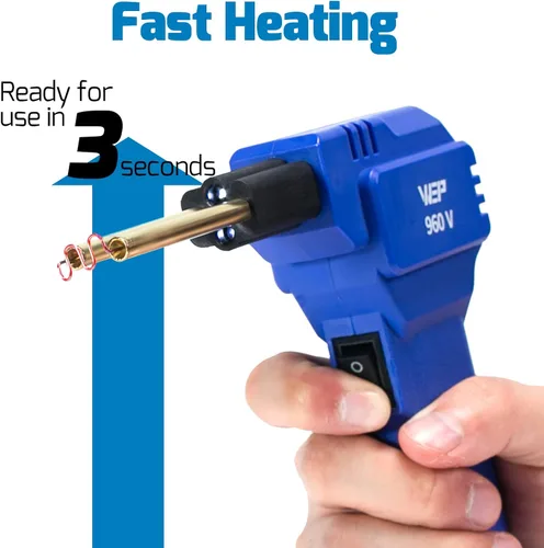 Miniatura 8 de Kit de soldador de plástico WEP 960-V 110V con luces LED con 200 grapas calientes y alicates para soldadura de plástico de parachoques de coche, Azul