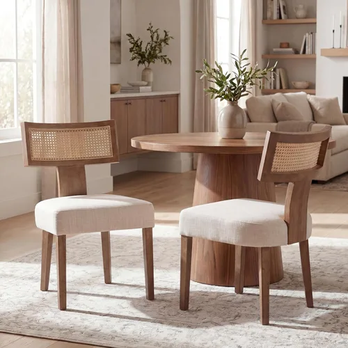 Miniatura 32 de VESCASA Juego de 2 sillas de comedor modernas de mediados de siglo, sillas de comedor tapizadas de lino con respaldo curvado ergonómico, patas