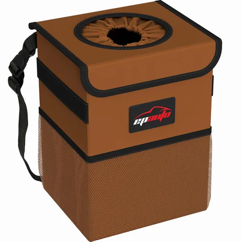 Miniatura 12 de EPAuto Bote de basura impermeable para automóvil con tapa y bolsillos de almacenamiento, 2.5 galones a prueba de fugas, color gris