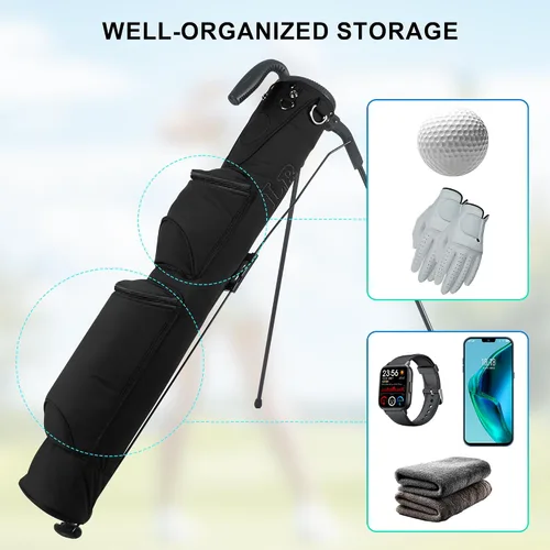 Miniatura 5 de Bolsa de golf ligera, fácil de llevar, pequeña bolsa de golf con divisores de longitud completa de 2 vías y bolsillos, para el campo de prácticas