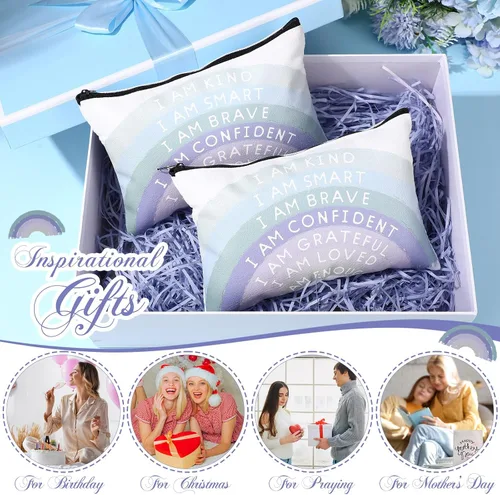 Miniatura 5 de Chunful 10 Piezas Bolsas de Maquillaje de Lona Inspiradoras para Mujeres Regalo de Graduación Bolsas de Cosméticos de Lona Arcoíris a Granel