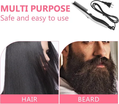 Miniatura 3 de FOMIYES Peine para alisar el cabello y alisador de barba - Peine de peluquería portátil eléctrico, color blanco
