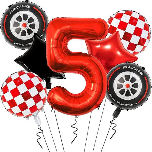 Miniatura 11 de Globos de auto de carreras para decoración de cumpleaños – Globos rojos de Mylar número 1 de 40 pulgadas – Globos rojos de aluminio rojo