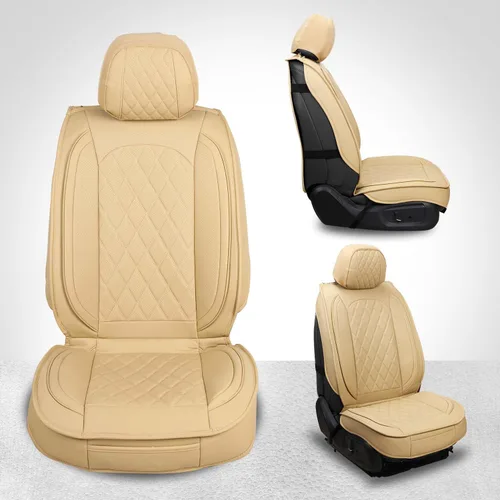 Miniatura 3 de MIROZO - Juego completo de fundas para asientos de cuero para automóvil, fundas de cuero para asientos de automóvil, protectores de asientos de Beige