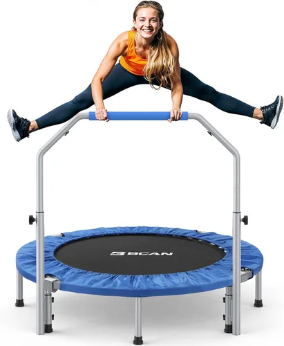 BCAN SP2 - Mini trampolín plegable de 40/48 pulgadas, carga máxima de 330 libras/440 libras, rebote de fitness con mango de espuma ajustable, Azul