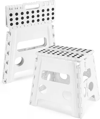 Miniatura 14 de Dyforce Taburete plegable de 16 pulgadas, capacidad de 400 libras, taburete plegable de plástico resistente para adultos, taburete con asa, fácil