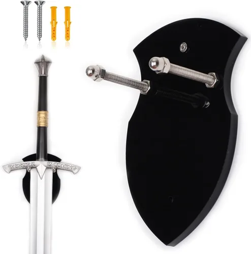 Miniatura 6 de WANLIAN Estante de espadas montado en la pared, soporte vertical de una sola espada con gancho universal para espada, hacha, espadas de anime, negro