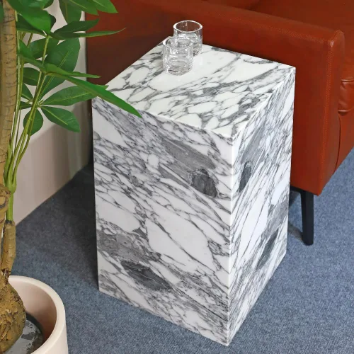 Miniatura 9 de Mesa auxiliar de mármol de lujo, mesa auxiliar cuadrada para sofá y cama modernos, sala de estar, sofá, dormitorio (Arabescato)