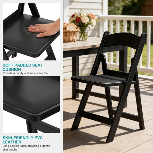 Miniatura 5 de Paquete de 4 sillas plegables de resina, sillas plegables de capacidad de peso de 650 libras con asientos acolchados, silla plegable ligera