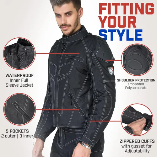 Miniatura 4 de WICKED STOCK Chaqueta de motocicleta para hombre, motociclismo, deportes de potencia, equipo de equitación, motocross, carreras, aventura