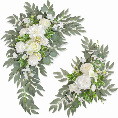 Miniatura 15 de Letreros florales de bienvenida de boda (paquete de 2), flores de arco de boda para decoración de boda y decoración de fondo de recepción (azul)