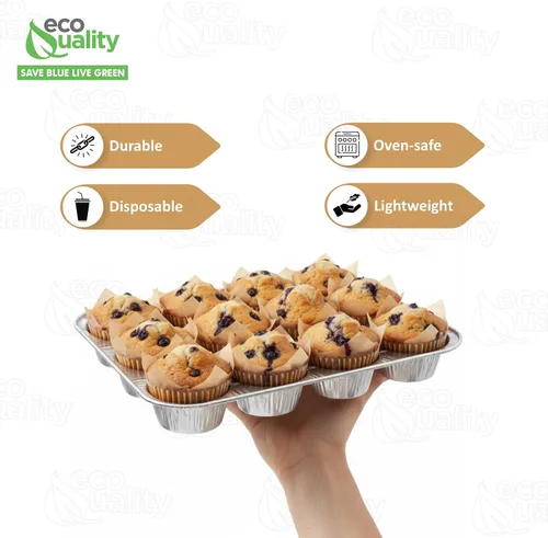Miniatura 2 de Molde de aluminio para magdalenas de 12 tazas – Moldes desechables de aluminio para magdalenas – Estaño para magdalenas ideal para hornear cupcakes