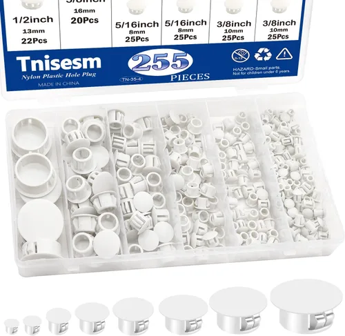 Miniatura 8 de Tnisesm 200 piezas 8 tamaños tapones de agujero de plástico de nailon negro 1/4" 5/16" 3/8" 1/2" 5/8" 3/4" 7/8" 1" agujero redondo de taladro