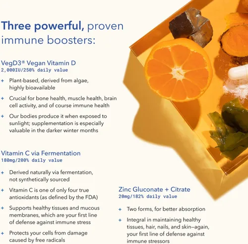 Miniatura 4 de TRU NIAGEN Suplemento de apoyo inmunológico – Defensa diaria – Vitamina C de fermentación, vitamina D3 vegana 2000 UI, zinc, más teracurmina