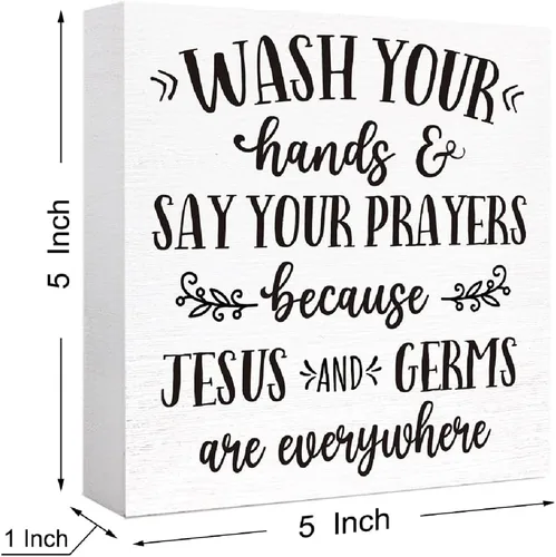 Miniatura 2 de Letrero de madera con texto en inglés "Wash Your Hands and Say Your Prayers", divertidos letreros de baño para estante de baño, baño, baño, Blanco