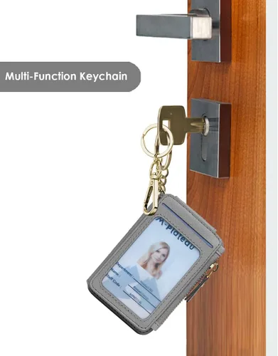 Miniatura 15 de Cartera con llavero, tarjetero con bloqueo RFID de piel, funda para tarjetas de crédito con cremallera para mujer