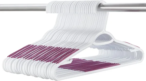 Miniatura 3 de Paquete de 30 perchas de plástico flexibles, ligeras, antideslizantes, para ropa, trajes, color morado Paquete de 30 púrpura