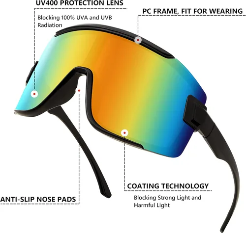 Miniatura 6 de FEISEDY Gafas de ciclismo para hombres y mujeres, gafas de sol deportivas de los años 80, gafas de esquí, conducción, pesca, ciclismo, protección