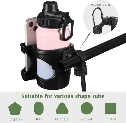Miniatura 5 de Wonderjune 1 soporte para tazas de carrito con soporte para teléfono, accesorios ajustables 2 en 1 para reposabrazos de asiento delantero y trasero