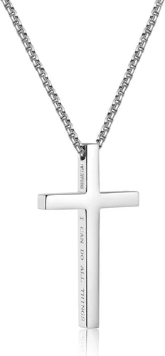 Collar de cruz para hombre, cadena colgante de acero inoxidable, joyería de cadena, relleno de calcetín de Navidad, bautismo cristiano, regalos de