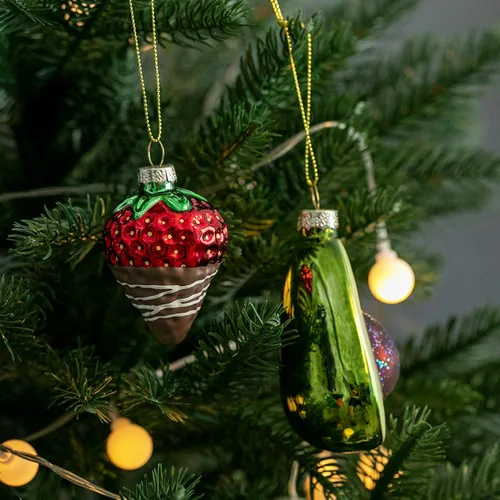 Miniatura 2 de Adornos de Navidad de cristal, paquete de 2 adornos de aguacate y fresa para árboles de Navidad, adornos de vidrio soplado para colección y regalo