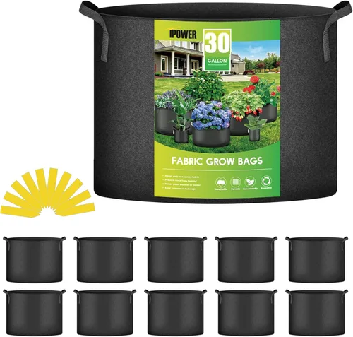 Miniatura 13 de iPower Paquete de 24 bolsas de cultivo de aireación gruesa de 7 galones, macetas de tela no tejida con asas de correa, contenedor para jardinería
