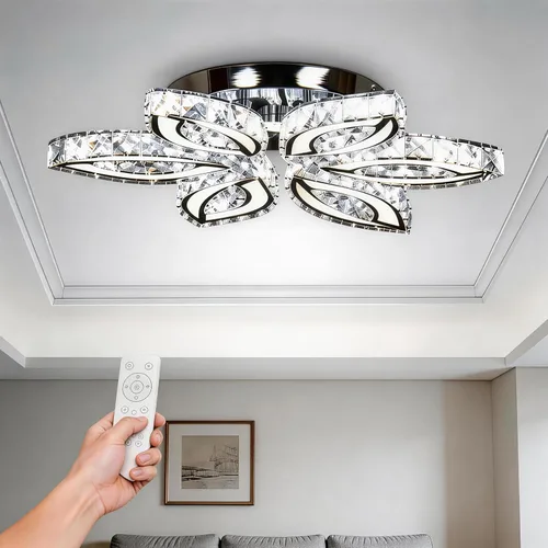 Miniatura 10 de CLAIRDAI Lámpara de Techo de Cristal de 16.1", Lámpara de Araña de Cristal Moderna con Flores, Lámparas de Araña LED Empotradas en el Techo