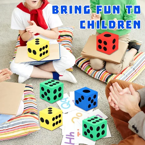 Miniatura 4 de Meooeck Paquete de 18 dados grandes de espuma de 2.48 pulgadas, coloridos dados jumbo con bolsa de almacenamiento para actividades educativas