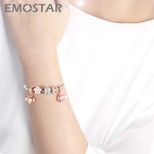 Miniatura 5 de Rose Gold Valentines Day Charms fits European Bracelet, Couple Lovers Charms, My Wife Charm, Heartbeat, Star Crescent Moon Dangle, Knotted Heart