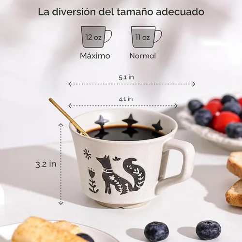 Miniatura 3 de Taza de Café de Cerámica, Taza de Té Única y Novedosa de 12 oz con Asa, Taza de Gres para Té Moca Latte Capuchino Espresso (Zorro)