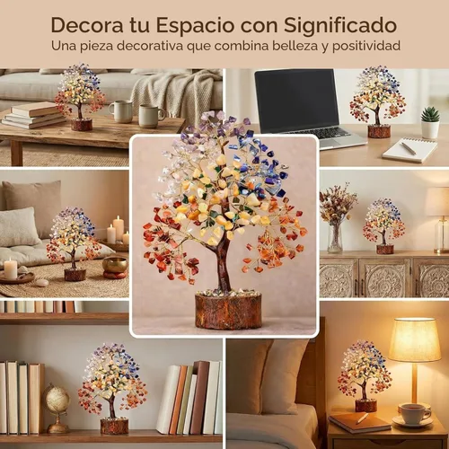 Miniatura 8 de Árbol de la vida de cristal curativo de 7 chakras, árboles bonsái hechos a mano para energía positiva, dinero y buena suerte, árbol para decoración