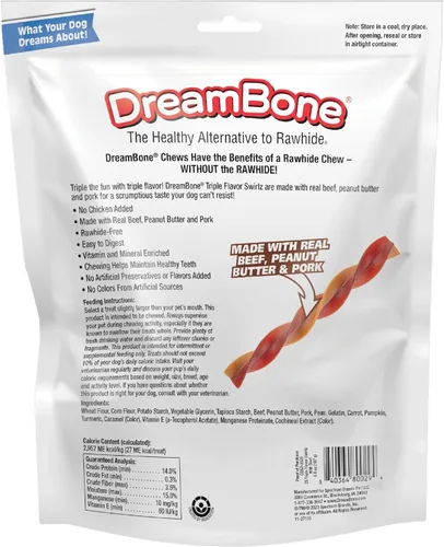 Miniatura 2 de DreamBone Golosinas Swirlz de triple sabor sin pollo añadido para perros, masticables diarios sin piel cruda, digieren de forma segura y completa