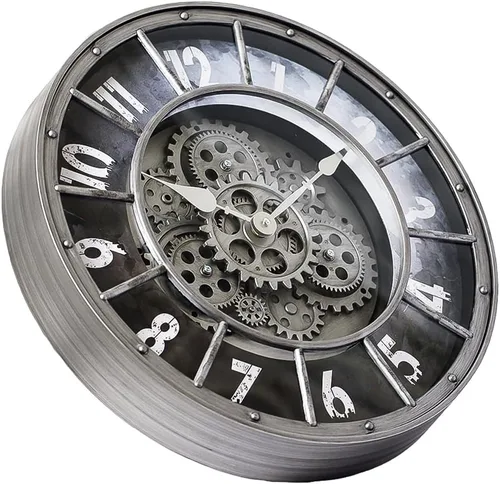 Miniatura 10 de Reloj de pared de 18 pulgadas con engranajes en movimiento, decoración industrial steampunk de gran tamaño, relojes de pared de metal antiguos
