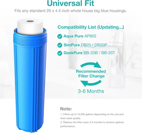 Miniatura 7 de SimPure Filtros de agua de sedimentos, 5 micrones, 20 x 4.5 pulgadas, repuesto para toda la casa compatible con SimPure DB20 Blue Housing, WGB22B