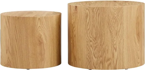 Miniatura 7 de WILLIAMSPACE Juego de 2 mesas de centro anidables, mesas de centro redondas de madera, mesa moderna circular para espacios pequeños, sala de estar
