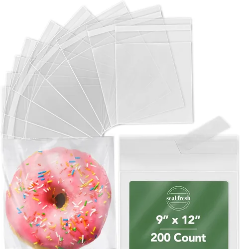 Miniatura 9 de Seal Fresh Bolsas de celofán de 6 x 6 pulgadas, paquete de 200 bolsas transparentes autoadhesivas resellables para galletas, dulces, pasteles