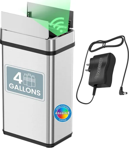 Miniatura 11 de iTouchless - Bote de basura de 15 litros / 4 galones de acero inoxidable con sensor de apertura de alas para baño, operación automática sin