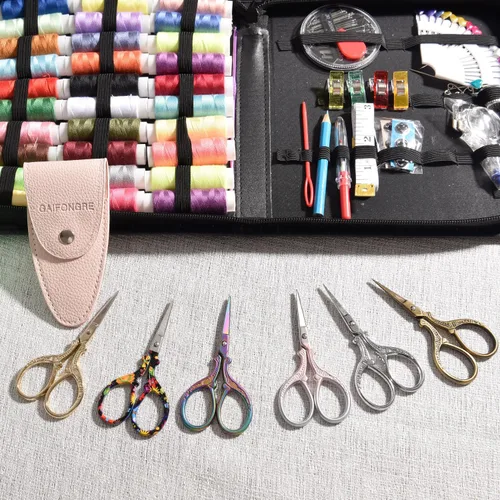 Miniatura 3 de Tijeras de costura y bordado de 3.6 pulgadas, tijeras rectas y afiladas de acero inoxidable con funda de cuero, herramientas de bricolaje