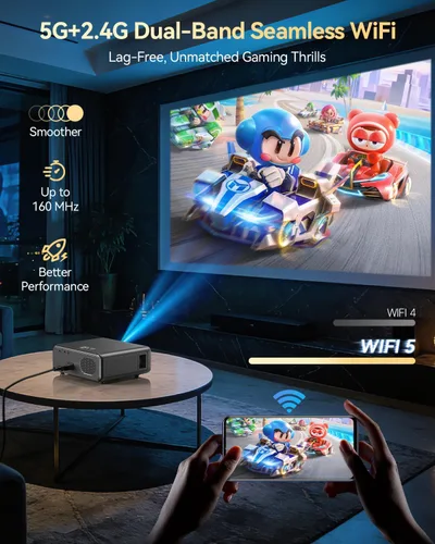 Miniatura 3 de Proyector de decodificación 800 ANSI 4K con WiFi y Bluetooth, proyector de películas antmap para exteriores con altavoz inmersivo de 5 W, pantalla