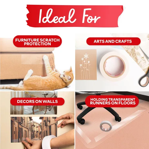 Miniatura 6 de XFasten Cinta de doble cara transparente, extraíble, 2 pulgadas por 30 yardas, ideal como cinta de envoltura de regalo, para sostener alfombras