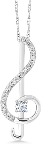 Gem Stone King Keren Hanan Inspirado en la Música 0,28 quilates blanco creado zafiro GH laboratorio cultivado diamante blanco de 10 K oro blanco