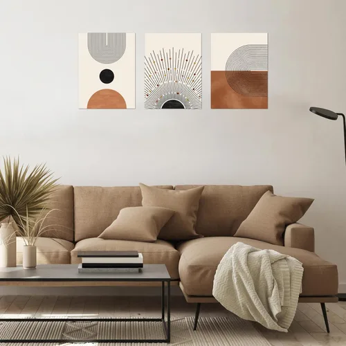 Miniatura 3 de FAEKSUR Juego de 3 arte para pared, moderno de mediados de siglo, línea geométrica neutra, sol, impresiones artísticas abstractas enmarcadas